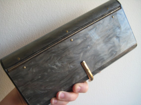 Gray Marble Look Lucite Clutch - image 1