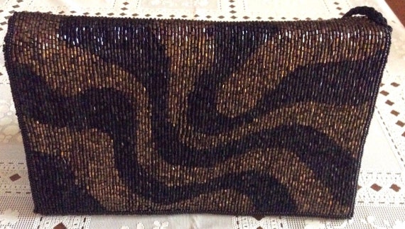 80's Classic Black and Gold Beaded Evening Bag - image 2