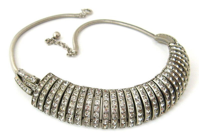 1950s Channel Set Clear Rhinestone Choker Necklace