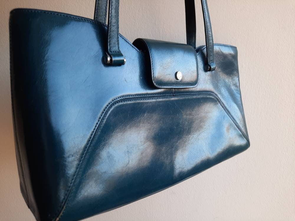 Teal Top Handle Leather Bag by Monsac Etsy