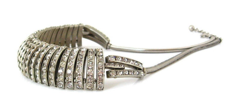1950s Channel Set Clear Rhinestone Choker Necklace