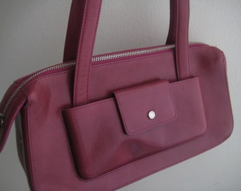 Pretty Magenta Leather Satchel by Monsac