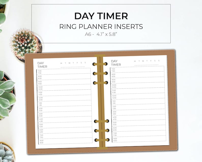 A6 Ring Binder Day Timer Printable A6 Ring Planner Insert Etsy