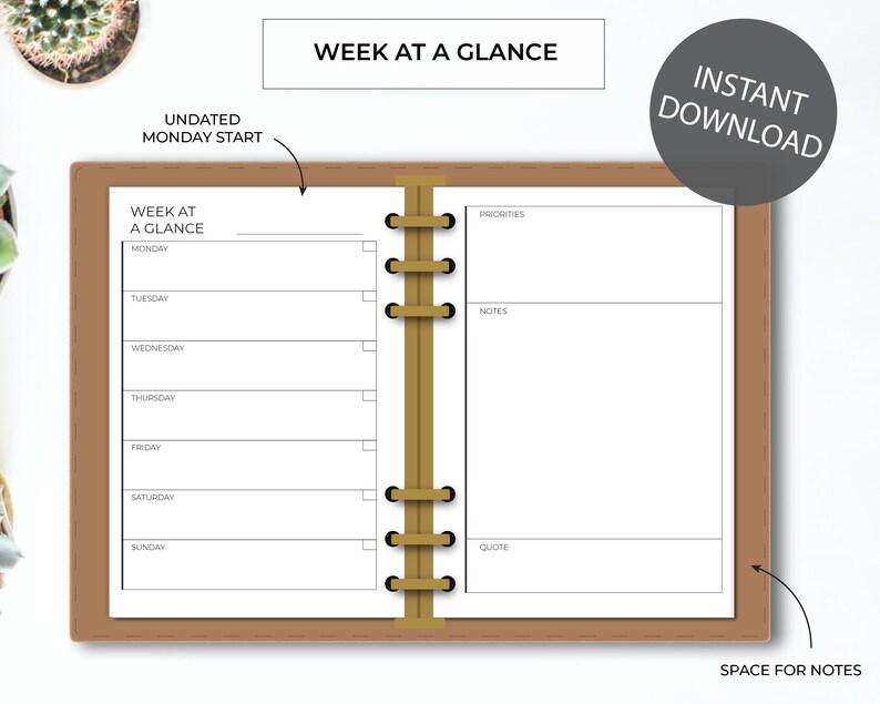 Half Letter Weekly Planner Printable Half Letter Planner Etsy
