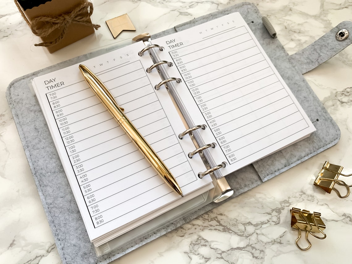 A6 Ring Binder Day Timer Printable A6 Ring Planner Insert Etsy