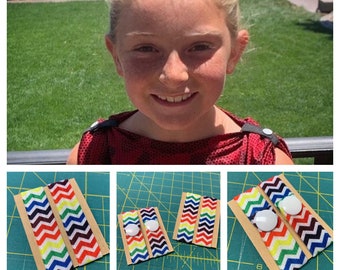 Sleeve clips, Sleeve bands, T-shirt bands, T-shirt clips, sleeve ties, sports ties, sleeve scrunchies, softball, rainbow chevron