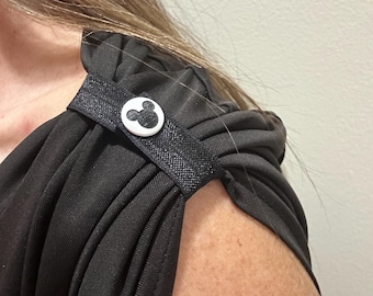 Mouse Ears Sleeve Clips: Black Elastic T-Shirt Ties with Snaps