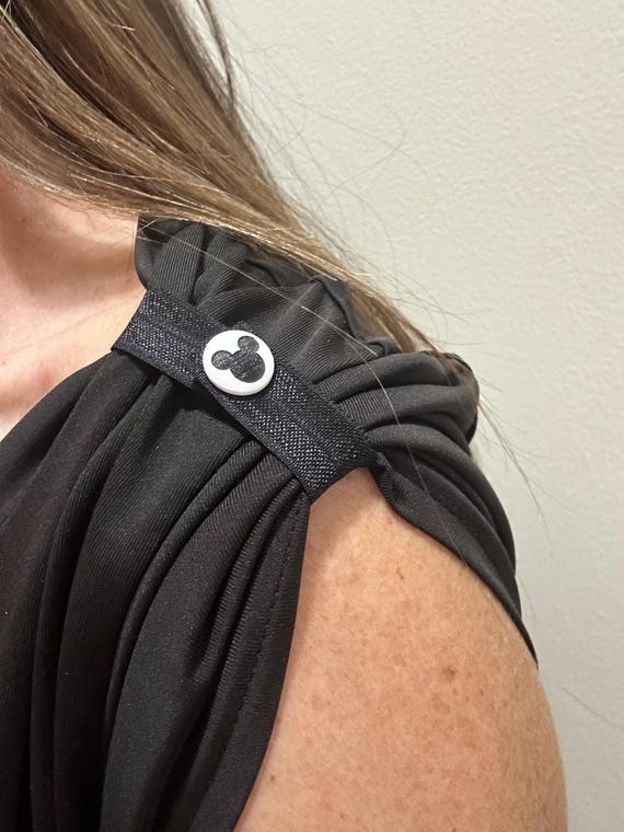 Mouse Ears Sleeve Clips: Black Elastic T-Shirt Ties with Snaps