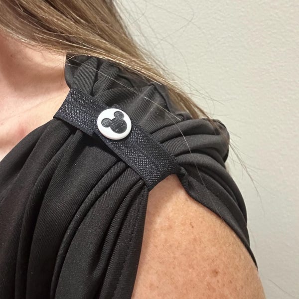 Mouse Ears Sleeve Clips: Black Elastic T-Shirt Ties with Snaps
