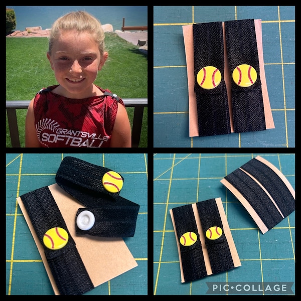 Sleeve clips, Sleeve bands, T-shirt bands, T-shirt clips, sleeve ties, sports ties, sleeve scrunchies, softball snap w black band