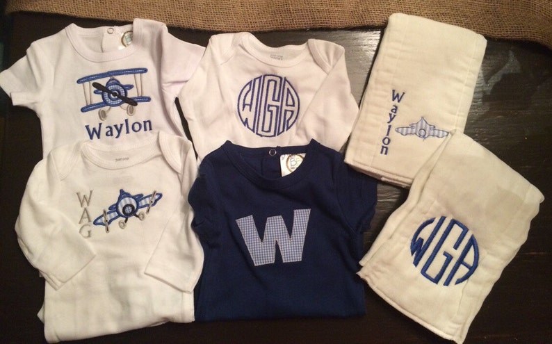 Boys Airplane Themed Onesie and Burp Cloth Set