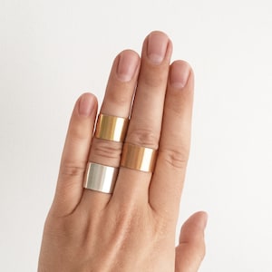 Shield Wide Band Mixed Width Ring in Silver, Gold Filled, or Rose Gold Filled image 1