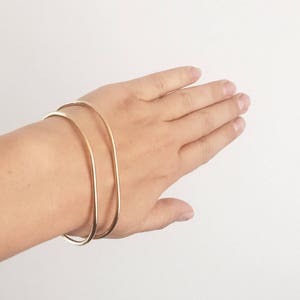 Bangle, Flattened Rounded Rectangular Bangle Bracelet in Brass, Copper, or Silver image 1