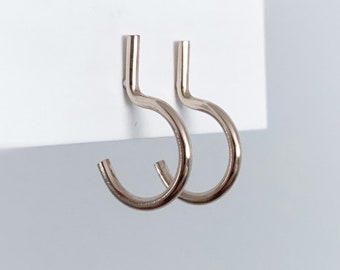 Huh Hoops - Linear Hoop Earrings, Modified Hoop, Question Mark, Upside Down, Post Back Hoop, Tiny Hoop Earring in Silver, Gold, or Rose Gold