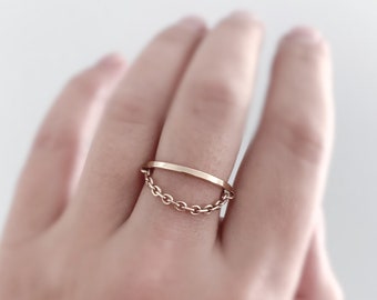 Isolde Ring in Gold Filled - Pierced Chain Ring, Square Wire Ring, Stacking Ring, Stacking Chain Ring, Hanging Band and Chain Ring