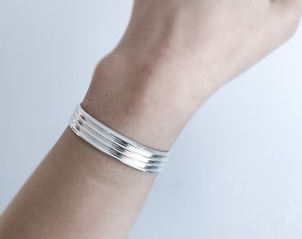 Serrated Cuff - Solid sterling silver cuff bracelet with ridge and valley texture.