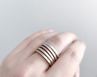 Rail Rings - Thick Square Edge Stacking Rings in Sterling Silver, Brass, Or Copper, Chunky Stacking Rings, Stackers