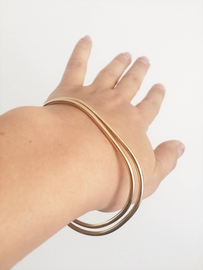 Bangle, Flattened Rounded Rectangular Bangle Bracelet in Brass, Copper, or Silver image 6