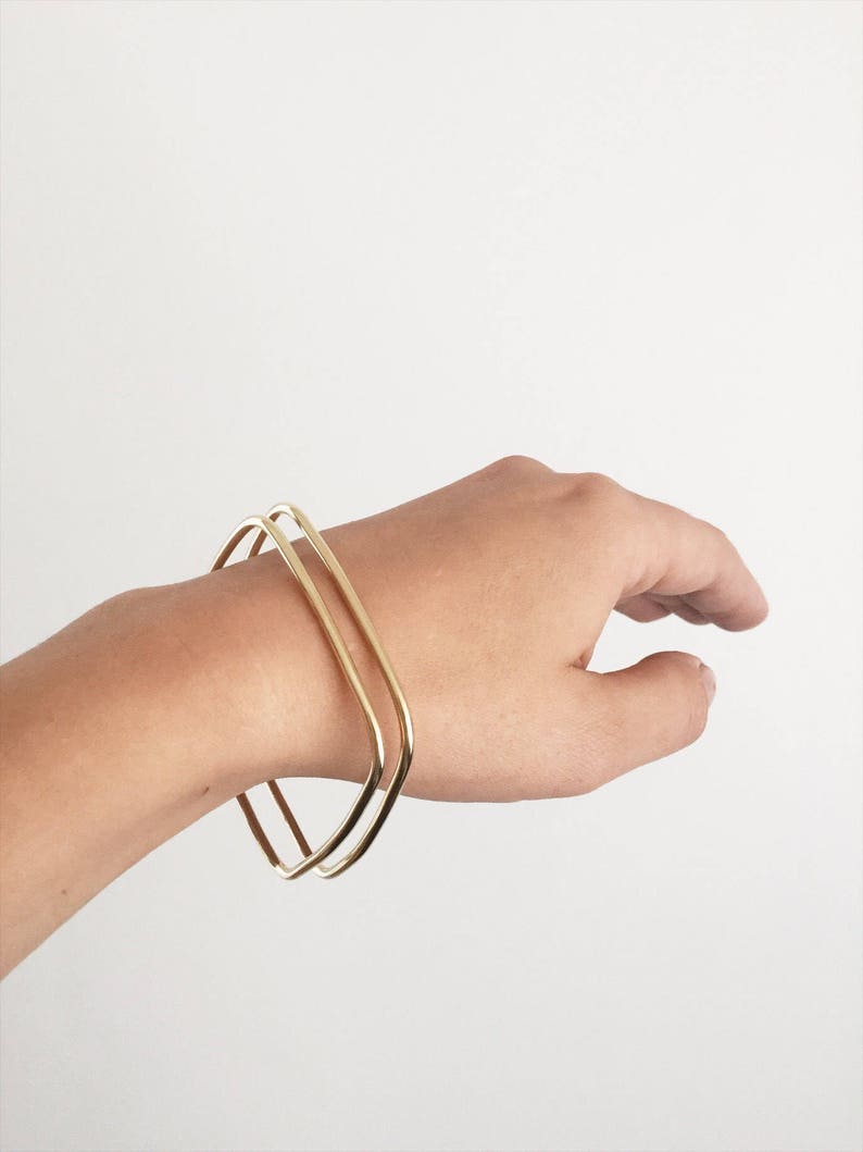 Bangle, Square Rounded Square Shaped Bangle Bracelet in Brass, Copper, or Silver image 1