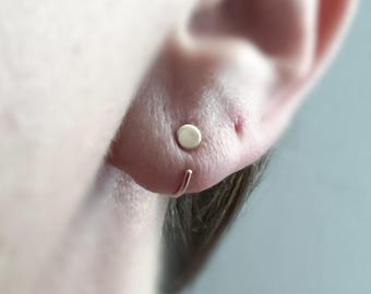 Tiny Dot Hoop Earring - Open Hoop Ear Hugger in Three Sizes, Reverse Hoop, Huggie in Silver, Gold Filled, or Rose Gold Filled, Huggie Hoops