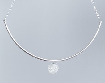 Oxytocin Charm Choker - Bib Necklace with Removable Oxytocin Charm, Sterling Silver, Paperclip Chain Bib Choker Necklace