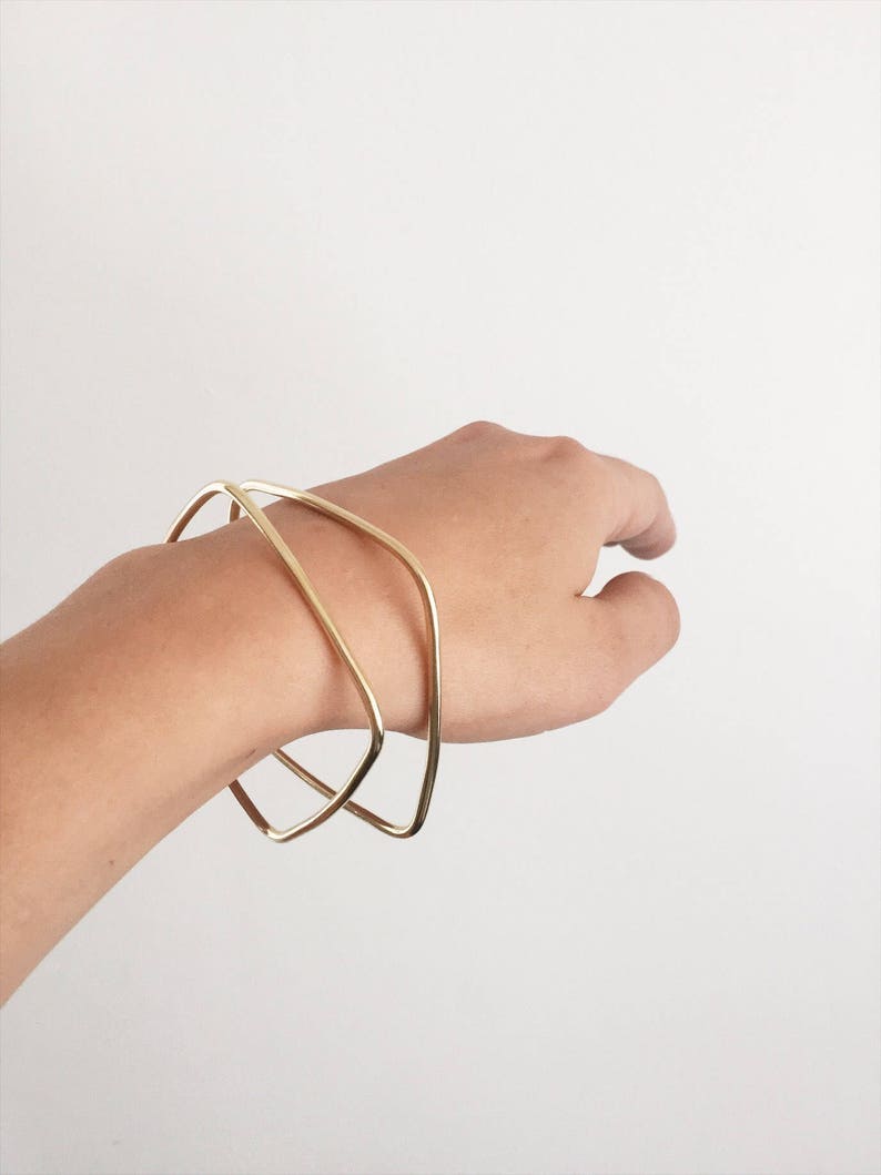 Bangle, Square Rounded Square Shaped Bangle Bracelet in Brass, Copper, or Silver image 4