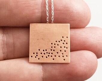 Oxytocin Necklace - Square Shaped Copper and Sterling Silver Oxytocin Charm Necklace