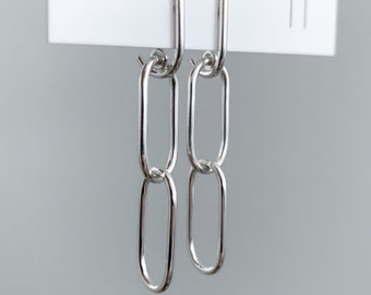 Chain Two Earrings - Linear Post Back Chain Link Earrings, in Silver, Copper, or Brass, Handmade Chain Earrings, Chain Links, Chains