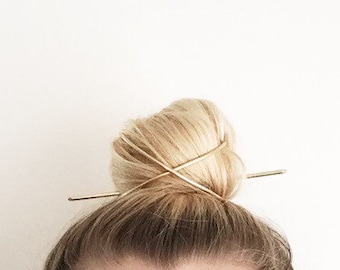 Reversible Copper or Brass Bun Cage: X Top Knot Hair Cuff