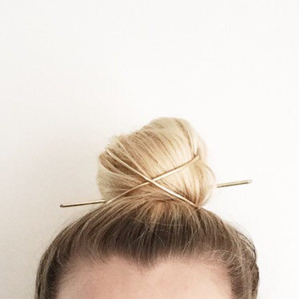 Bun Cage - The ORIGINAL since 2016. Reversible X Shaped Bun Holder, Hair Cuff, Top Knot Holder, Hair Accessory in Copper or Brass