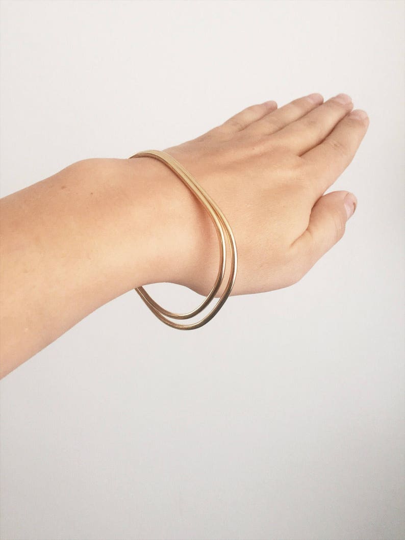 Bangle, Flattened Rounded Rectangular Bangle Bracelet in Brass, Copper, or Silver image 3
