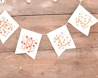 Bannière d’automne pour annoncer l’arrivée de la saison!  Bannière brodée avec lettrage complexe, bannière du parti; Bannière de vacances