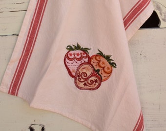 Torchon brodé de fraises rétro - Idéal pour la cuisine moderne du milieu du siècle !