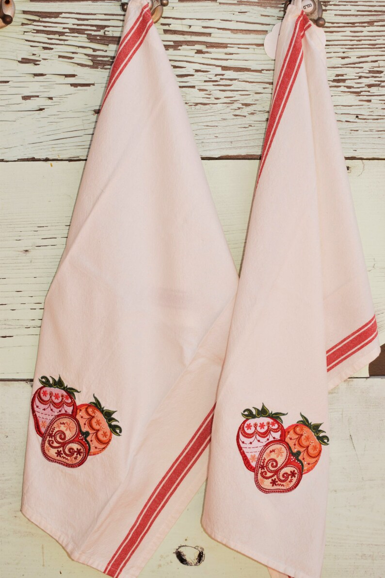 Retro Strawberries Embroidered Tea Towel Great for Etsy
