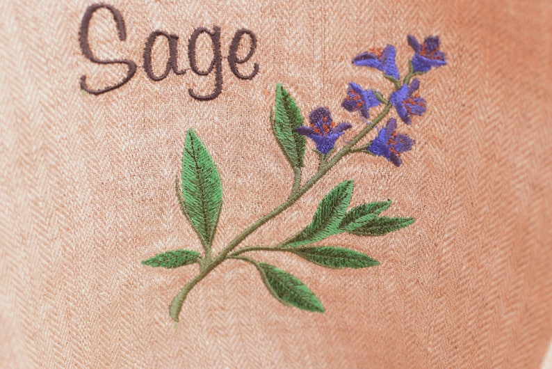 Linen Kitchen Towel Embroidered With Sage Design Charcoal Etsy