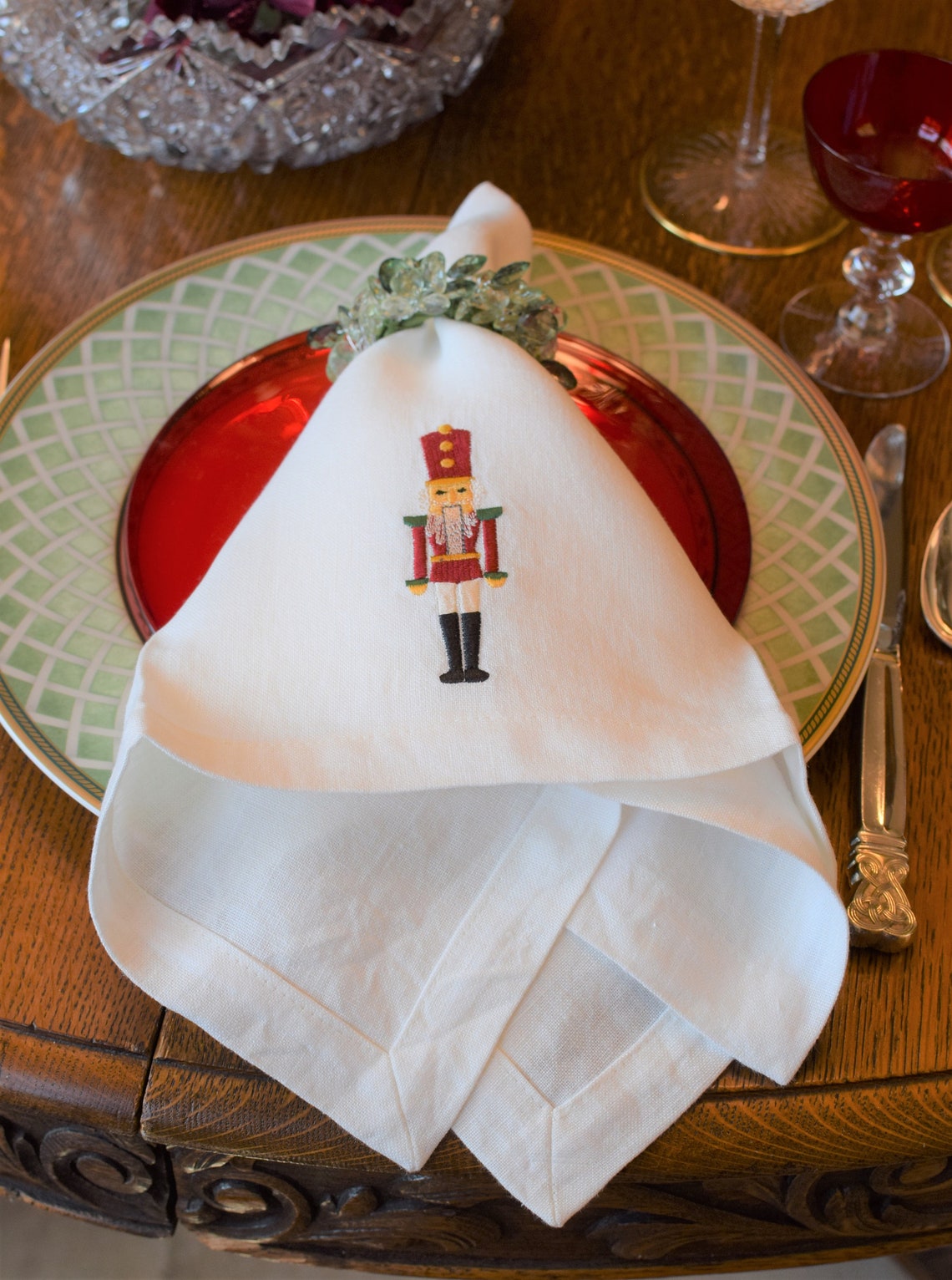Embroidered Nutcracker Dinner Napkins Handmade of 100 Ivory Etsy
