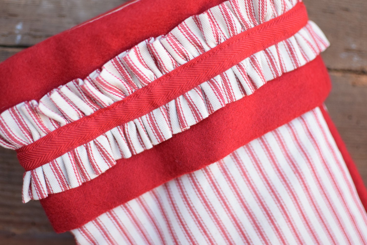 Red/cream Pillow Ticking Christmas Stocking, Fully Lined. Can Be Made to Order Monogrammed Etsy