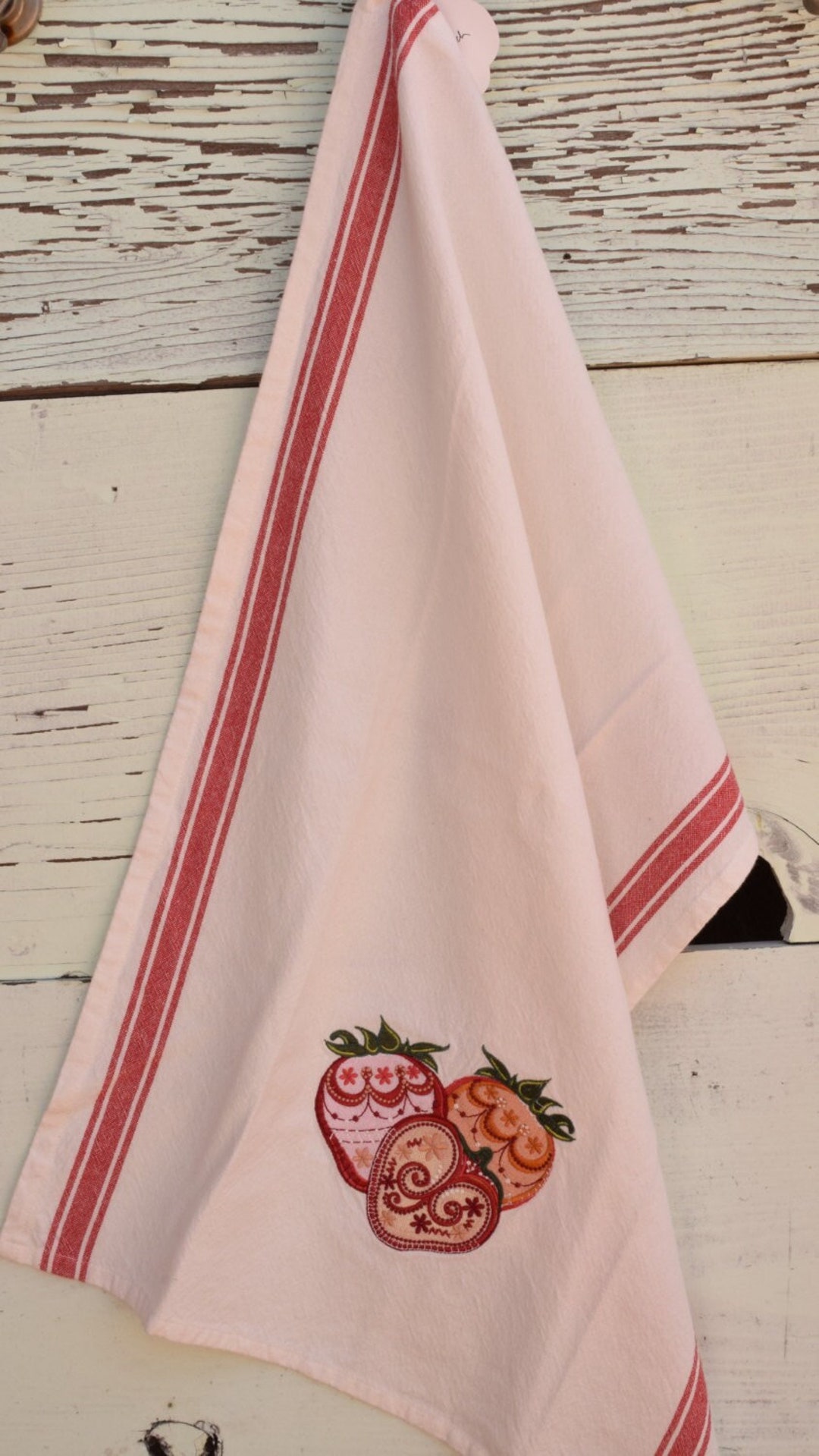 Tea Towel Raspberry Retro Strawberries Embroidered Tea Towel - Great for Mid-century Modern ...