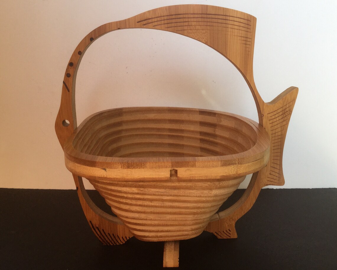WOODEN FISH BASKET Vintage Spiral Cut Wood Basket or Bowl Etsy