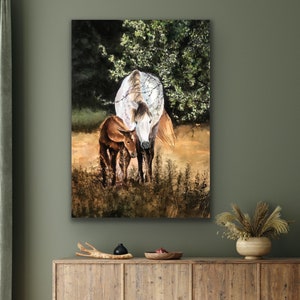 Mother & Child Horse Painting, Original Watercolor Artwork, Wild Horse Decor