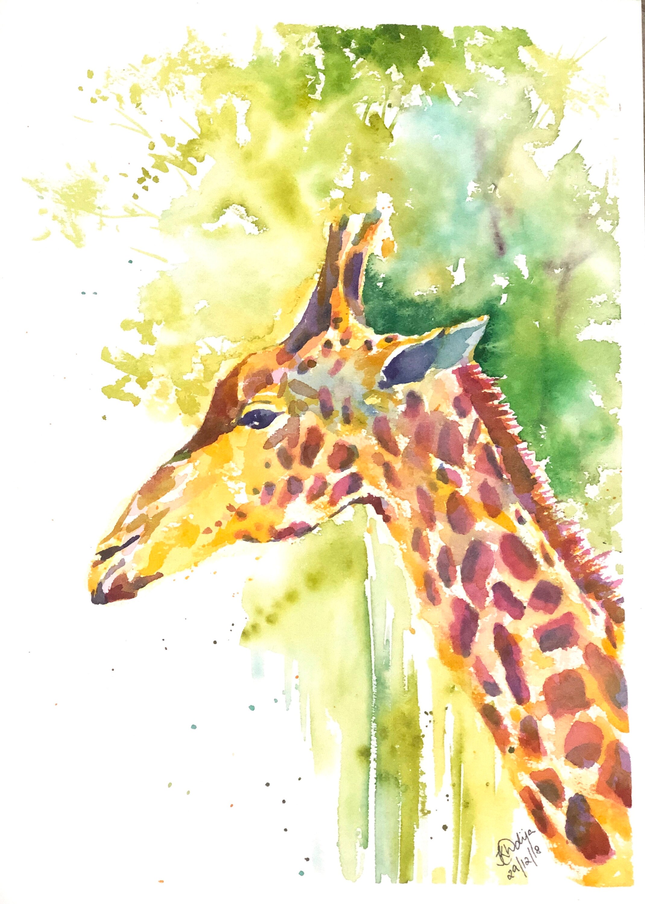 Abstract Giraffe Watercolor Painting Original artwork Print Etsy