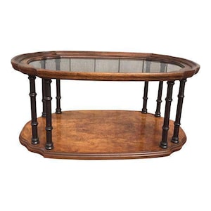 Drexel Burl Wood & Faux Bamboo Coffee Table | Drexel | Vintage | Mid-Century | Hollywood Regency | Faux Bamboo | Table | Chinoiserie