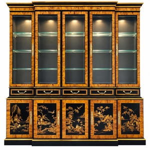 Drexel Asian Style Chinoiserie Display Cabinet Breakfront