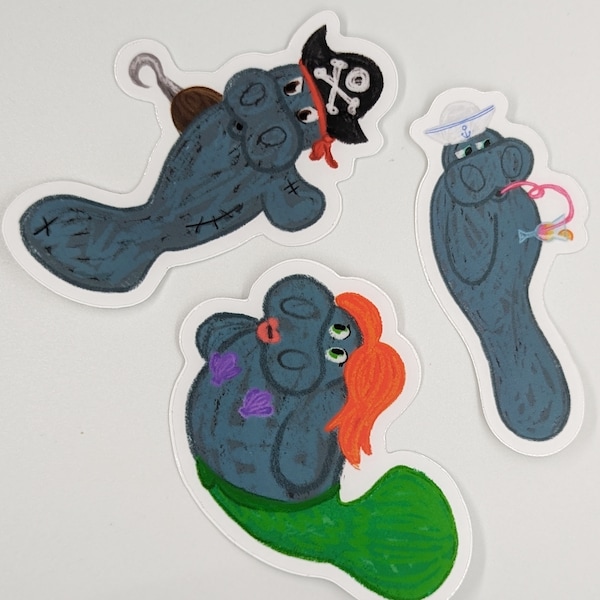 Manatees Sticker Set - Pirate/Mermaid/Sailor