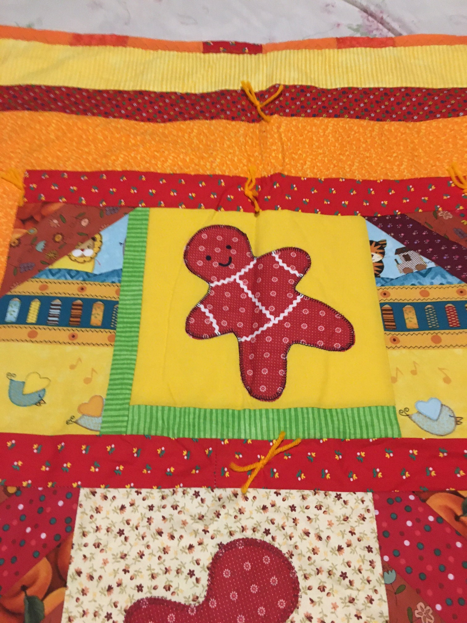 Gingerbread Man Vivid Colored Crib Quilt Baby Quilt Hand Made Etsy UK