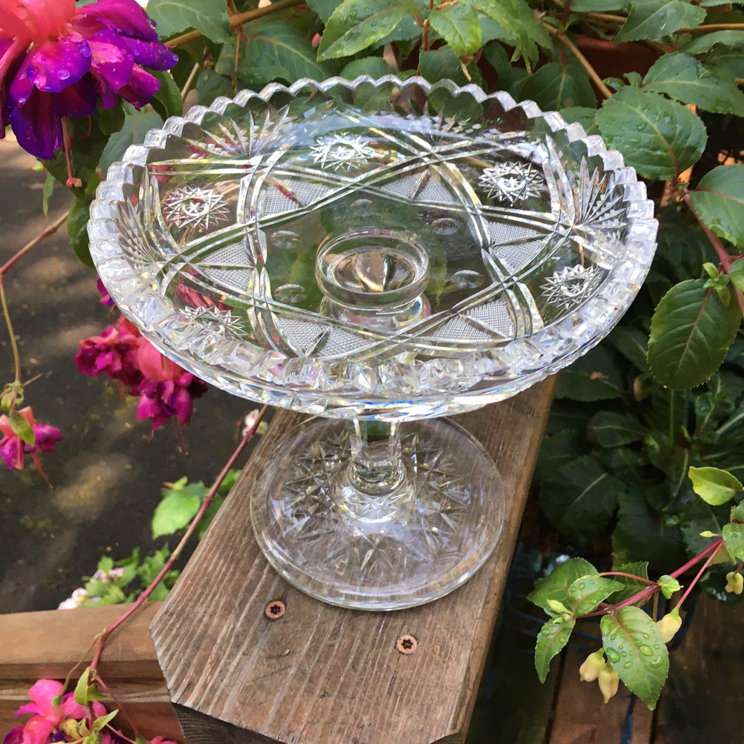 Vintage Sawtooth Glass Pedestal Stand Centerpiece Candle Stand Etsy