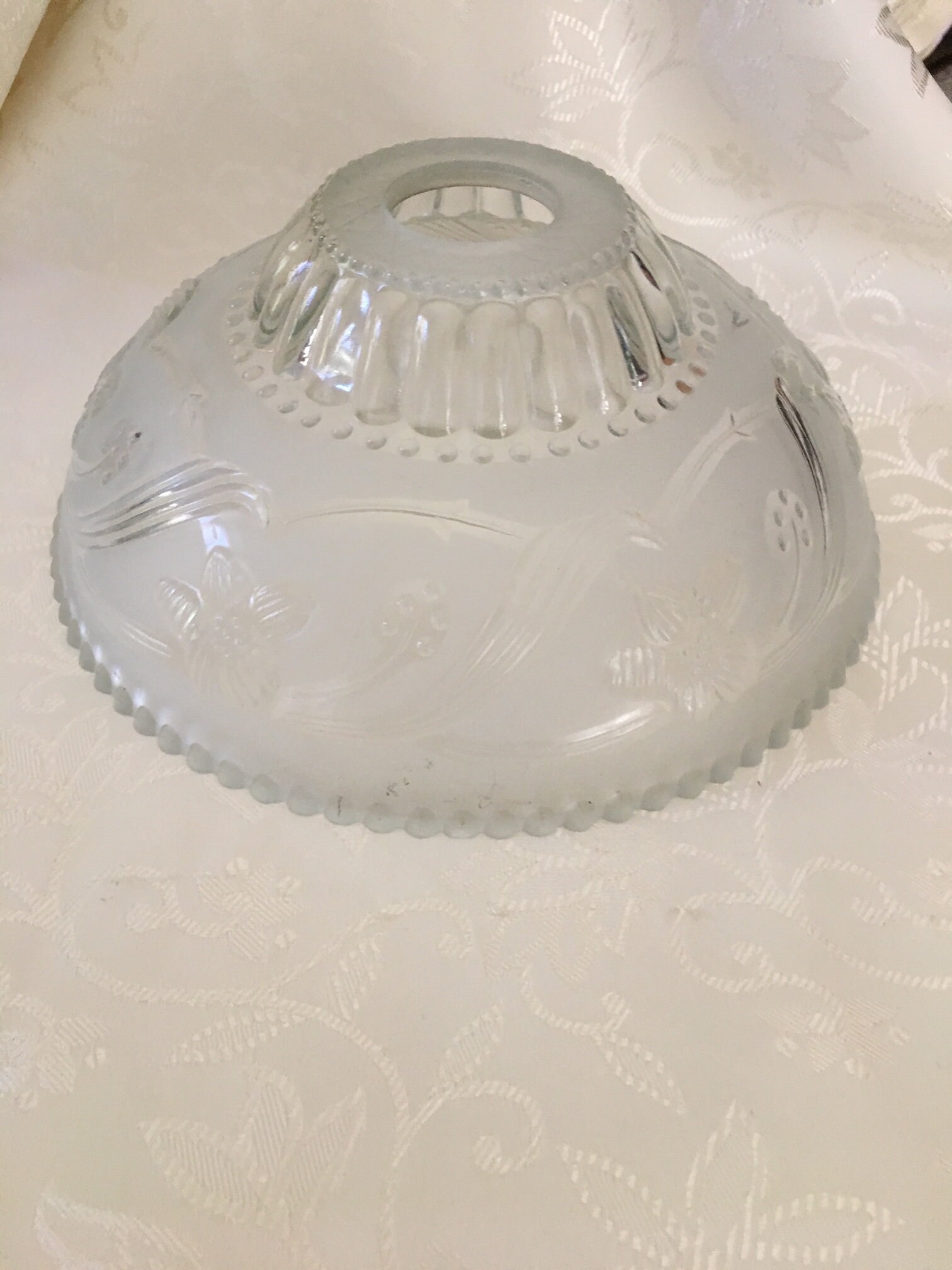 antique 11" glass ceiling light fixture shade cover 3 chain holes style