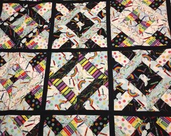 Quilt Handmade Patchwork Vivid Bright Colors 60" By 44"  New Condition