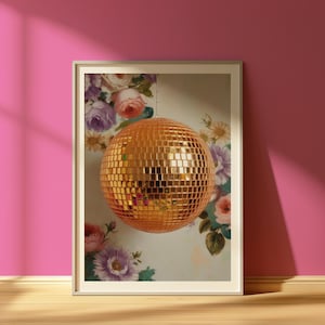 Apricot disco ball wall art disco wall print disco wall art disco ball art disco art print disco ball digital wall art vintage wallpaper