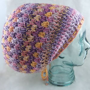 Pastel Pink, Lilac & Yellow Crocheted Mandala Dreadlock Hat